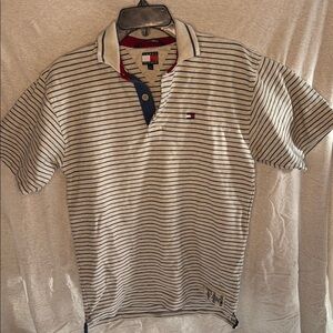 Tommy Hilfiger Men's Striped Polo Shirt - White and Blue